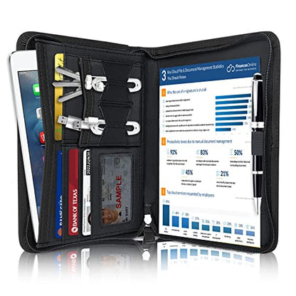 Mini Leather Zippered Padfolio Portfolio Binder 5 x 8 Legal Writing Pad, Professional Business Portfolio for Men & Women, Card Holder, Notepad Clipboard Holder (Black) - size: Black-9.5x6.5x1 inch