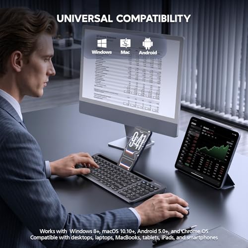 Bluetooth+2.4G USB Wireless Keyboard and Mouse Combo with Tablet Holder for Tablet Quiet Compatible with PC Desktop Mac Laptop Gray (Grey) - color: Grey