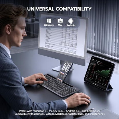 Bluetooth+2.4G USB Wireless Keyboard and Mouse Combo with Tablet Holder for Tablet Quiet Compatible with PC Desktop Mac Laptop Gray (Grey) - color: Grey
