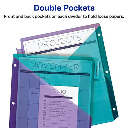 Avery Big Tab Insertable Plastic 2 Pocket Dividers for 3 Ring Binders, 8 Tab Set, Bright Two-Tone Multicolor, Works with Sheet Protectors, 1 Set (11989), Pack of 24 - style: Dividers