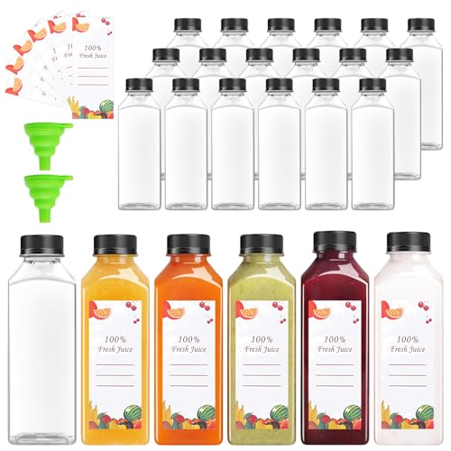 OBKJJ 80pcs 16oz Pcs Juice Bottles, Juice Bottle with Caps Reusable Empty Clear Bottles with Label, Funnel, Brush Bulk Beverage Containers for Juicing, Drinking, Smoothie and Other Beverages (16oz) - size: 16oz