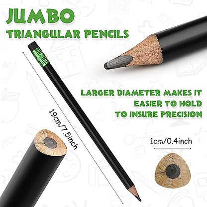 Fainne 48 Pcs Fat Pencils Jumbo Big Thick Large Pencils and 3 Pieces Sharpeners for Kids Beginners Preschoolers Kindergarten School Office Supplies(Black,Triangle) - color: Black, style: Triangle