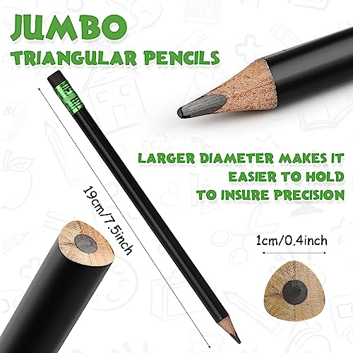 Fainne 48 Pcs Fat Pencils Jumbo Big Thick Large Pencils and 3 Pieces Sharpeners for Kids Beginners Preschoolers Kindergarten School Office Supplies(Black,Triangle) - color: Black, style: Triangle