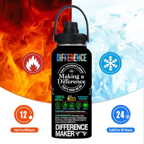 Difference Maker Water Bottle 32 oz - Thank You Gifts for Men Women - Teacher Appreciation Gifts - Administrative Professional Day Gifts for Coworker, Boss, Employee - color: Difference Maker