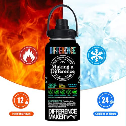 Difference Maker Water Bottle 32 oz - Thank You Gifts for Men Women - Teacher Appreciation Gifts - Administrative Professional Day Gifts for Coworker, Boss, Employee - color: Difference Maker