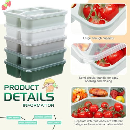 Honeydak 5 Pack Snack Containers 4 Compartment Bento Snack Boxes Reusable Lunchable Containers with Lids Divided Meal Prep Lunch Food Storage Box for School Work Travel(Sage,Mixed) - color: Sage, style: Mixed