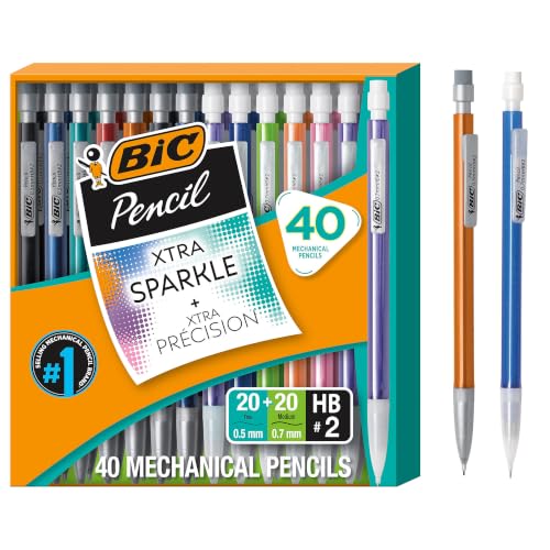 BIC Mechanical Pencils #2 XtraSmooth, 20 0.7mm & 20 0.5mm, Pack of 40 | Assorted Colored Barrels, Bulk School Supplies for Teachers and Classrooms