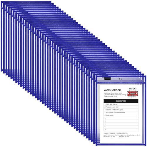 Nezyo Dry Erase Pockets Plastic Job Ticket Holders Shop Holder Order Pockets Clear Sleeves Tickets Folders Plastic Sleeves Paper Teacher Supplies for Classroom(12 x 9.5 in,Blue,50 Pcs) - color: Blue, size: Letter Size 8.5 x 11 in