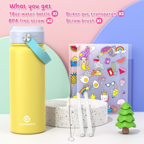 GoKEDA 18oz Kids Water Bottle, Stainless Steel Straw Cup - color: Blue Yellow