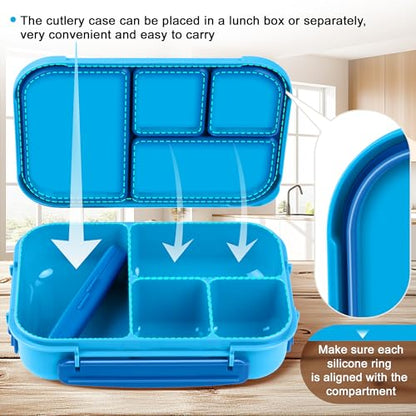Amathley Lunch Box Kids,Bento Box Adult,Leakproof Lunch Containers for Adults/Kids/Toddler,1200ML-4 Compartments bento Lunch box with Utensil,Microwave & Dishwasher & Freezer Safe (Blue) - color: Blue