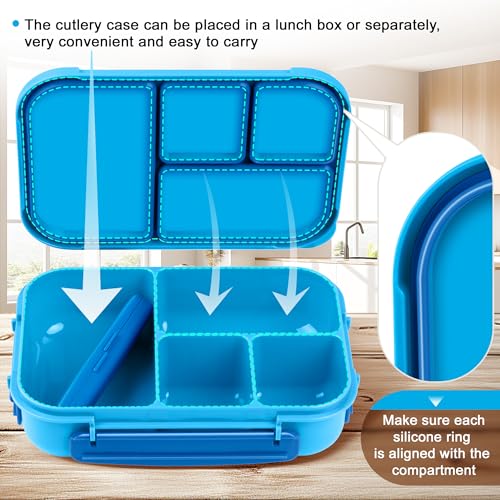 Amathley Lunch Box Kids,Bento Box Adult,Leakproof Lunch Containers for Adults/Kids/Toddler,1200ML-4 Compartments bento Lunch box with Utensil,Microwave & Dishwasher & Freezer Safe (Blue) - color: Blue