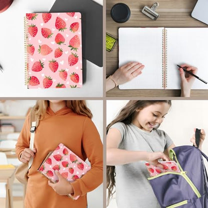 Cute Spiral Notebook journal A4 Aesthetic Pretty Design for Women Girls Kawaii with Pocket, 8.5 x 11 inch, Graph, Strawberry - color: Strawberry, style: Graph