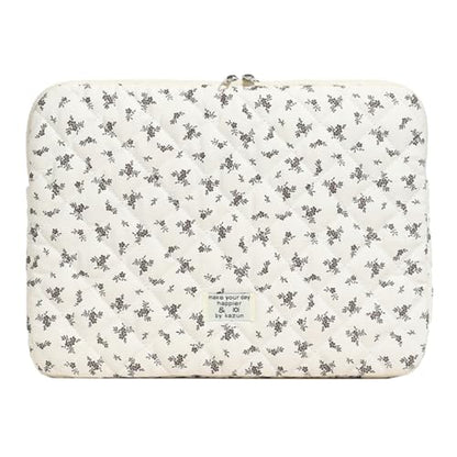 14 inch Maple Leaf Soft Pad Tablet Bag Embroidery Puffy Protective Case Shockproof Cute Quilted Laptop Sleeve Commute Work Study Bag - color: Black Leaf