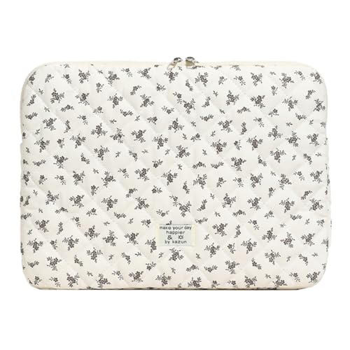 14 inch Maple Leaf Soft Pad Tablet Bag Embroidery Puffy Protective Case Shockproof Cute Quilted Laptop Sleeve Commute Work Study Bag - color: Black Leaf