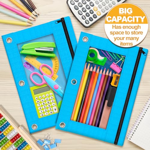 Pencil Pouch for 3 Ring Binder, 2 Pack Pencil Bags with Zipper, Sky Blue Pencil Case for Classroom School Office Supplies, Large Sturdy and Durable Cloth Pencil Pocket for 3 Holder Binder - color: Sky Blue