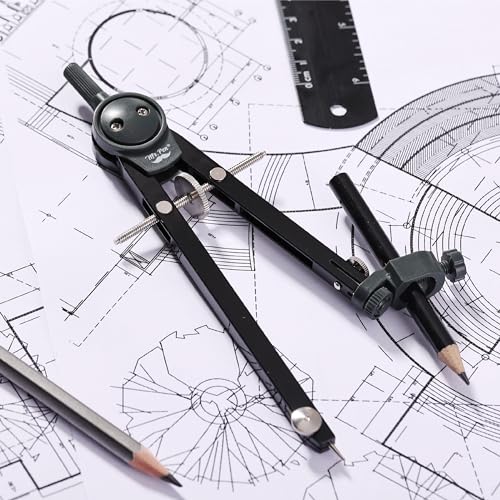 Mr. Pen- Metal Geometry Compass, Center-Wheel Design | Precision Drafting Compass with Pencil for School & Technical Drawing, Draws Circles up to 11 Inches Diameter - color: Black