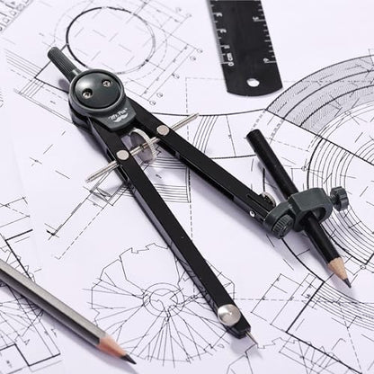 Mr. Pen- Metal Geometry Compass, Center-Wheel Design | Precision Drafting Compass with Pencil for School & Technical Drawing, Draws Circles up to 11 Inches Diameter - color: Black