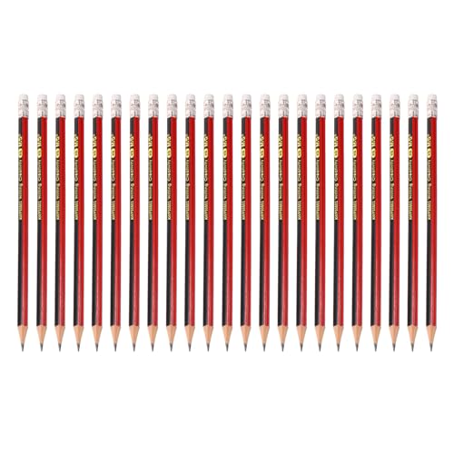 M&G Wooden Hexagonal Pencils, 24 Pcs HB Round Pencils with Eraser for Classroom & Office, Red & Black