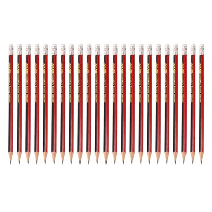 M&G Wooden Hexagonal Pencils, 24 Pcs HB Round Pencils with Eraser for Classroom & Office, Red & Black