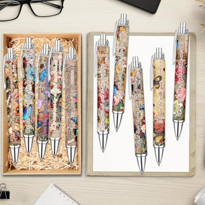 Idealmuzik Employee Appreciation Ballpoint Pens, 10 Pack – Vintage Butterfly Pens with Uplifting Bible Quotes – Smooth Writing Pens for Office, Team Gifts, Staff Recognition, and Daily Use - style: Butterfly