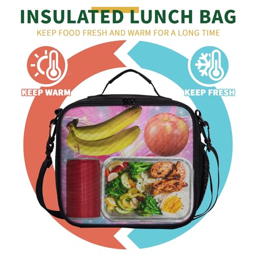 Butterfly Lunch Box for Girls Pink Purple Galaxy Shining Stars Lunch Bag with Shoulder Strap for Kids Teens Durable Large Capacity Insulated Lunchbox Thermal Meal Bag for School Travel - color: A-Butterfly