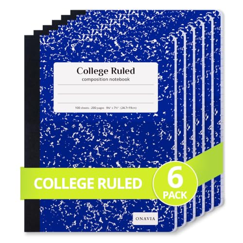 ONAVIA Composition Notebook College Ruled 6 Pack, 200 Pages, Marble Blue | 100 ct, 9.75 x 7.5 in, Durable Comp Book, School Notebooks, Students, Note Taking, Writing, Teachers - color: Blue, style: 6 Pack