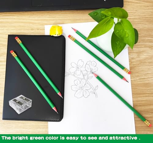 Adhere 25pcs Woodcase Pencils with Eraser Premium Pre-Sharpened Hexagon Graphite 2B pencils ideal for home, office writing including a Free Sharpener (Light green・25pcs) - color: Light Green・25pcs