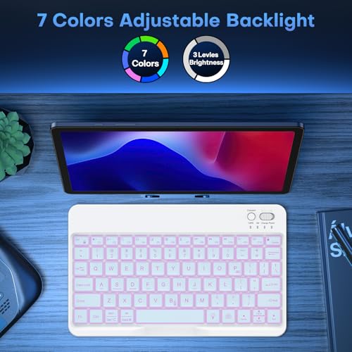 OMOTON Rechargeable Ultra-Slim Keyboard with Upgrade Oversize Keycaps, Adjustable Stand and Backlit, Wireless Bluetooth Keyboard for Samsung Tablet, iPad, Smartphone, Android, iOS, Windows, Blue - color: Blue