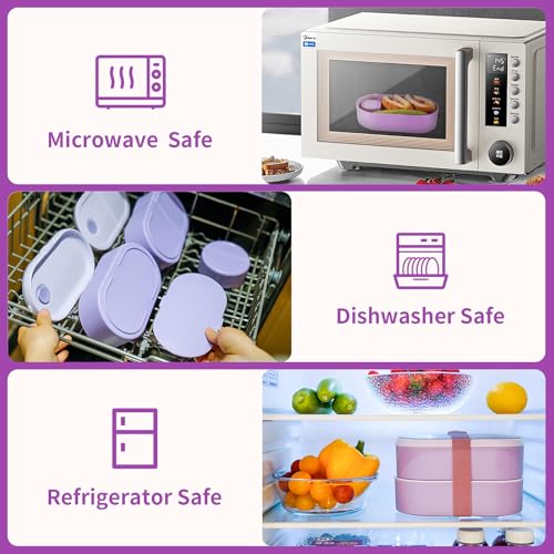 Bento Lunch Box Set -2 Stackable Adult And Women's Lunch Boxes - Including Lunch Bag, Leak Proof And Bisphenol Free A - Built-In Cutlery Set - Dishwasher Safe (Purple) - color: purple