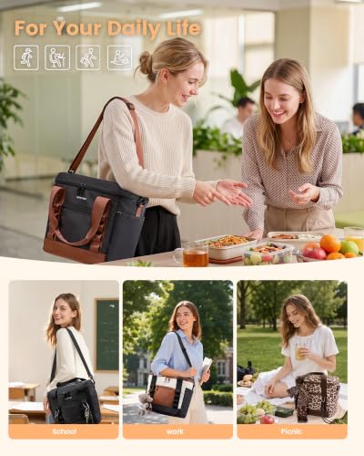 LOVEVOOK Insulated Lunch Bag for Women men, Large Leakproof Adult Lunch Box | 180° Wide Opening, Fits 40oz Cup, Heat-Sealed Leakproof, 4-Layer Thermal Insulation, Multi-Functional DIY Webbing - color: Purple, size: Large-11L