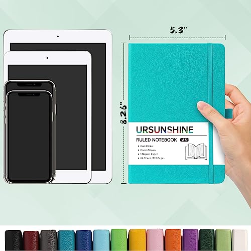 Ruled Notebook/Journal - Classic Lined Journal/Notebook, Hardcover with Thick Paper, 5.3" x 8.26", Banded + Pen Holder +Inner Pocket - Cyan - color: Cyan, size: Ruled