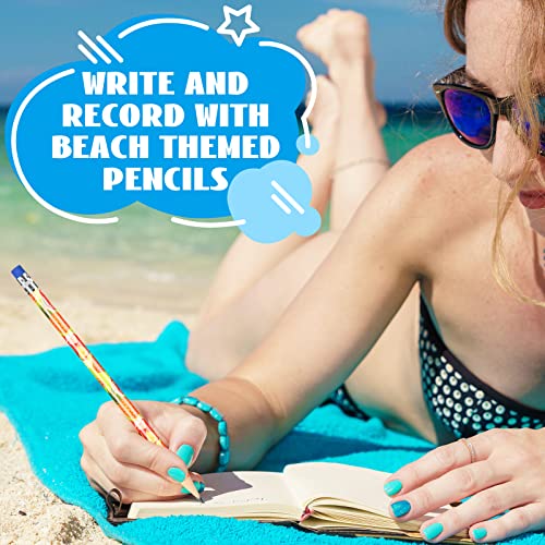 Fainne 36 Pcs Beach Themed Summer Pencils with Eraser Bulk Hawaiian Party Favors Cool Summer Novelty Fun Wooden Colorful Pencils for Class School Office Supplies Reward Prize Party Gifts, 6 Style