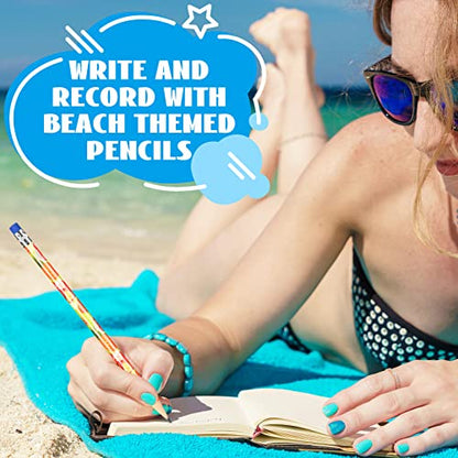 Fainne 36 Pcs Beach Themed Summer Pencils with Eraser Bulk Hawaiian Party Favors Cool Summer Novelty Fun Wooden Colorful Pencils for Class School Office Supplies Reward Prize Party Gifts, 6 Style