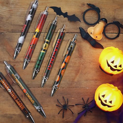 Cholemy 48 Pieces Halloween Pens Bulk Halloween Party Ballpoint Pens Retractable Novelty Pumpkin Skeleton Bat Spider Gel Ink for Office Party Supplies - style: Pumpkin
