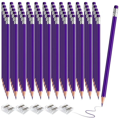 60 PCS Purple Pencils Bulk with Eraser, Pre-Sharpened HB Pencils for Writing & Drawing, School Supplies for Kids Homework, Tests, Art Crafts & Teacher Grading (Purple) - color: purple