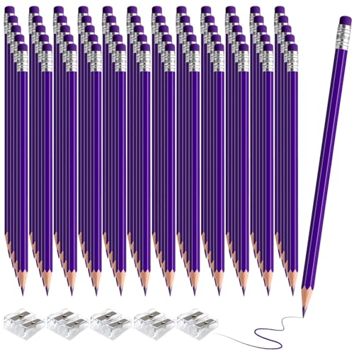 60 PCS Purple Pencils Bulk with Eraser, Pre-Sharpened HB Pencils for Writing & Drawing, School Supplies for Kids Homework, Tests, Art Crafts & Teacher Grading (Purple) - color: purple