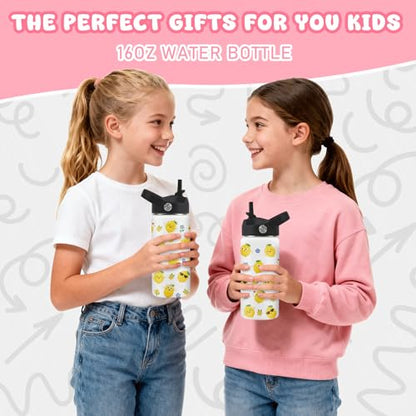 Hiboss Lemon Water Bottle, 16oz Kids Stainless Steel Insulated Water Bottle with Straw Lid, Lemon Travel Cup Tumbler for Women Girls, Birthday Gifts for School, Sport, Travel - color: Lemon