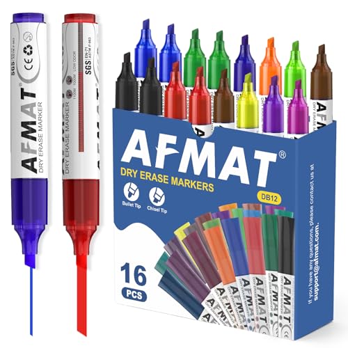 AFMAT Dry Erase Markers, 3x High Capacity, Liquid Chisel Tip Whiteboard Markers with Visible Ink Level, Low Odor Erasable Markers for Teachers, Classroom Essentials, Office Supplies[12 Colors,16 Pack] - color: 12 Colors