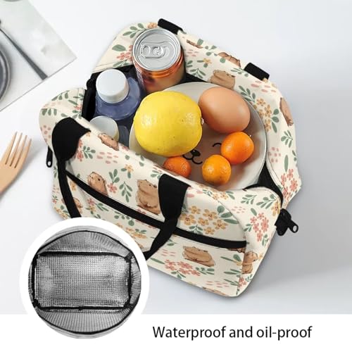 Kawaii Simple Modern Lunch Box for Girls 4-6 Capybara Preschool Lunch Box Boys 6-8 One Piece Meal Bag for Kids 8-10 Kindergarten Toddler Children Elementary School Adjustable Shoulder Strap - color: Kawaii Kapybara