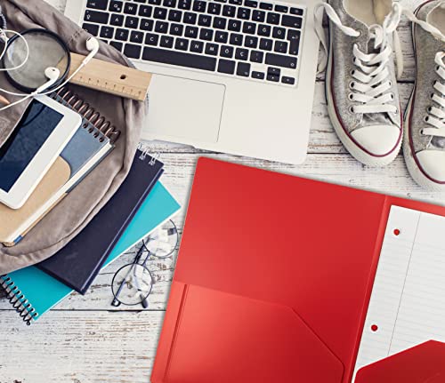 Better Office Products Heavyweight Plastic 2 Pocket Portfolio Folder, Letter Size Poly Folders 24 Pack (Red) - color: Red