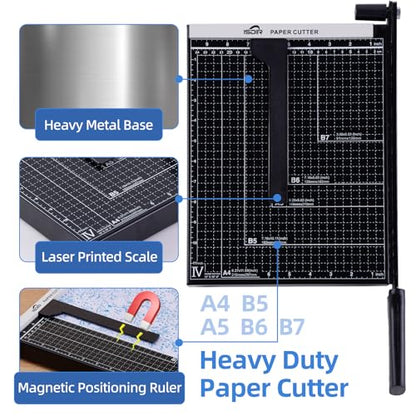 ISDIR 12” Heavy Duty Metal Paper Cutter - 15 Sheet High Capacity Guillotine Trimmer with Blade Safety Lock & Magnetic Guide, Professional Craft Cutter for Cardstock, Photos, DIY & Office - color: 12"black
