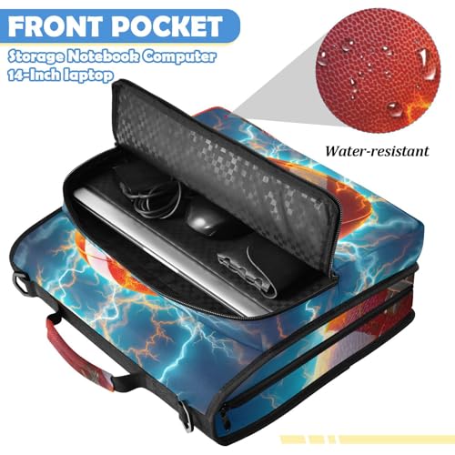 Lightning Football 3 Ring Zipper Binder Bag with Laptop Pockets and Shoulder Strap Tote Binders Organizer Case for School Office - color: Football