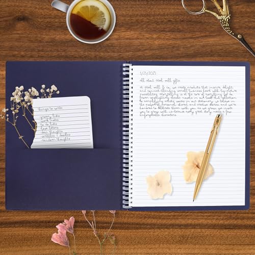 Steel Mill & Co Cute Large Spiral Notebook College Ruled, 11" x 9.5" with Durable Hardcover and 160 Lined Pages, Navy Stripe - color: Navy Stripe