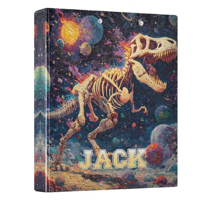 Custom 3 Ring Binder Oil Painting T-rex Running 1.5" Round Ring Binders Personalized Name View Binder with 200 Sheet for School Supplies Women Men Office, 1 Pack - color: Custom Oil Painting T-rex Running
