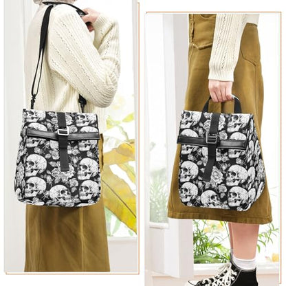 MNSRUU Insulated Lunch Bags Women Men, Skull and Flower Portable Reusable Thermal Meal Tote Cooler Bag Organizer, Adjustable Shoulder Strap, Handle - color: Skulls 050