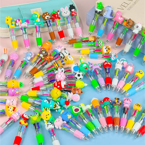 104 Pcs Mini Multicolor Pens in One 4-in-1, Cute Kawaii Ballpoint Pens Bulk with 52 Different Designs, Classroom Rewards, Student Gifts, Party Favors, Back to School Supplies for Kids - style: 104Pcs