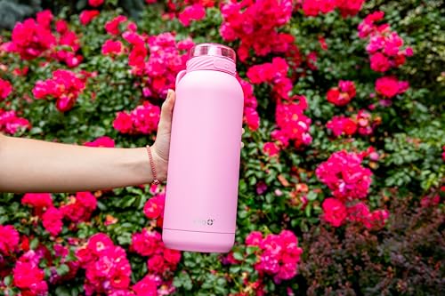 Ello Cooper 40oz Stainless Steel Water Bottle with Straw and Carry Handle, Double Walled and Vacuum Insulated Metal, Leak Proof Locking Lid with Soft Silicone Spout, Reusable, BPA Free, Bubblegum - color: Bubblegum, size: 40 Ounces