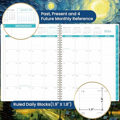 2026 Monthly Planner - 2026 Planner, Monthly Calendar 2026, Jan. 2026 - Dec. 2026, 9" x 11", 12 Month with Tabs & Pocket, Flexible Cover, Twin-Wire Binding, Thick Paper - Starry Skies Painting