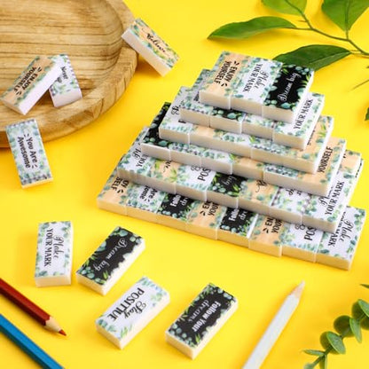 Dunzoom 100 Pcs Back to School Inspirational Pencil Erasers Bulk for Kids Fun Motivational Eraser School Office Supplies for Students Classroom Office Teacher Artists(Eucalyptus Leaf) - style: Eucalyptus Leaf