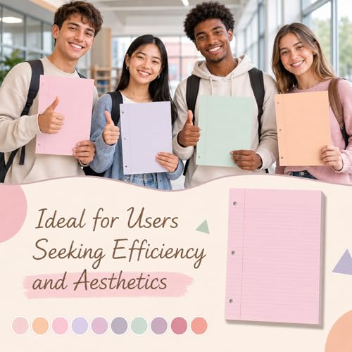 gisgfim 100 Sheets 3 Hole Punched Lined Refill Paper 8 x 10.5 Inch Loose Leaf Paper 3-Ring Binders College Ruled Notebooks Planner Inserts Thicken for Writing School Office Home Supplies(Dreamy) - color: Dreamy